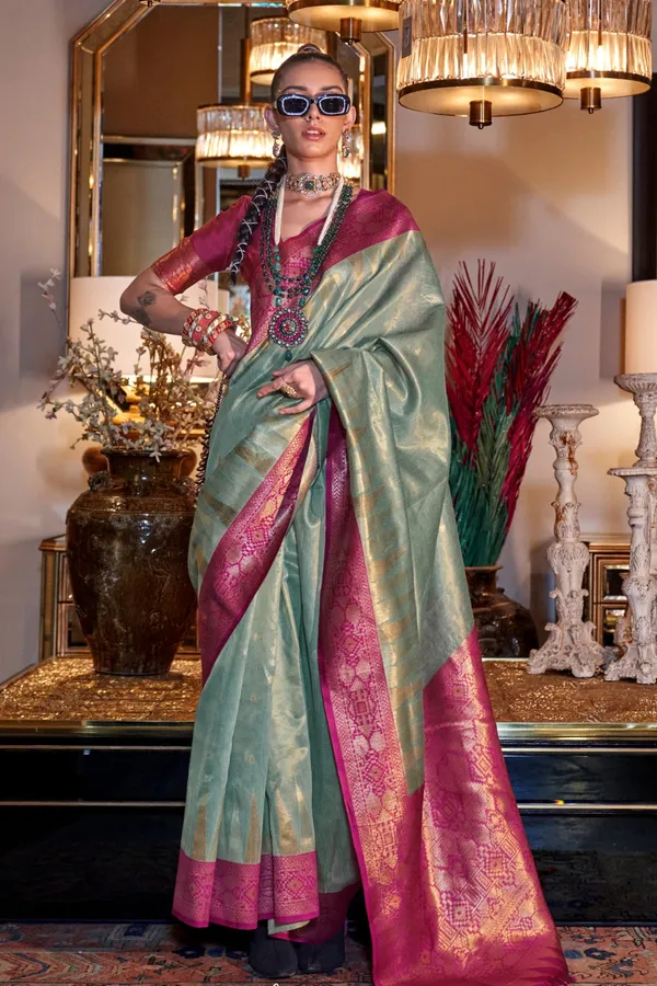 Light_Green_Premium_Zari_Tissue_Saree_With_Blouse_Piece_For_Women_&_Girls