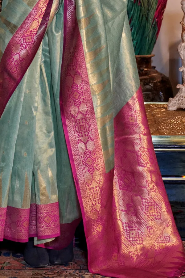 Light_Green_Premium_Zari_Tissue_Saree_With_Blouse_Piece_For_Women_&_Girls