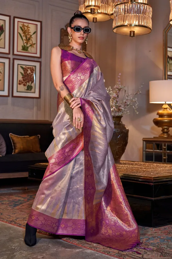 Purple_Premium_Zari_Tissue_Saree_With_Blouse_Piece_For_Women_&_Girls