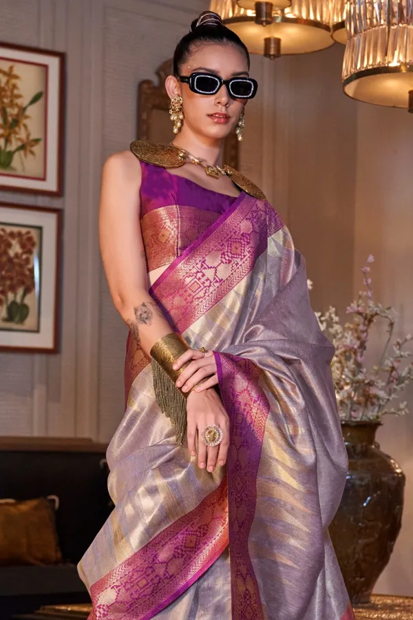 Purple_Premium_Zari_Tissue_Saree_With_Blouse_Piece_For_Women_&_Girls