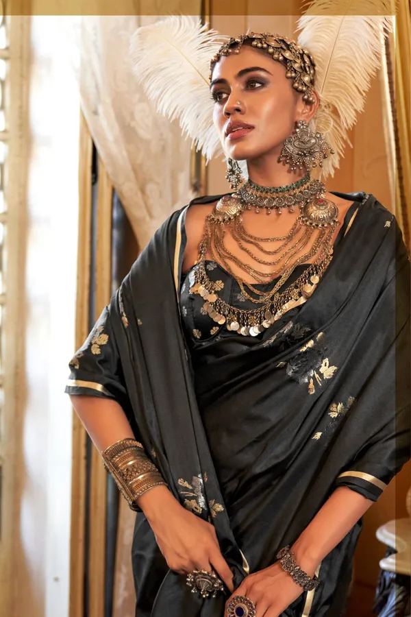 Black_Premium_Handloom_Weaving_Silk_With_Blouse_Piece_For_Women_&_Girls