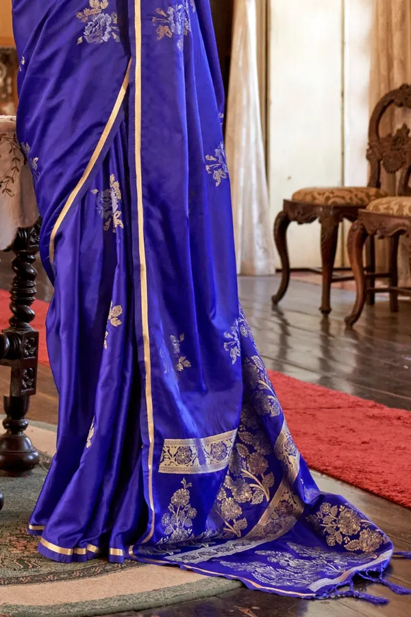 Blue_Premium_Handloom_Weaving_Silk_With_Blouse_Piece_For_Women_&_Girls