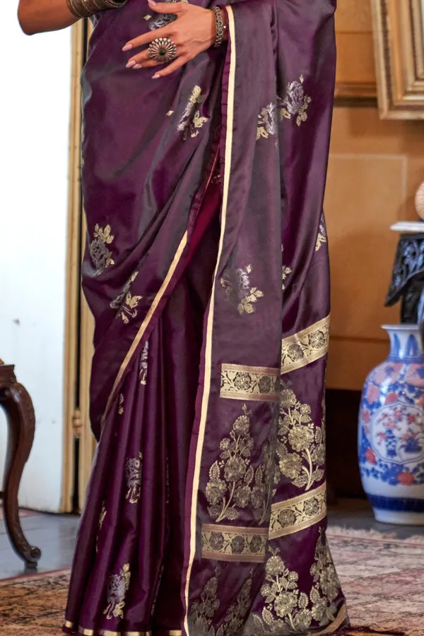 Dark_Maroon_Premium_Handloom_Weaving_Silk_With_Blouse_Piece_For_Women_&_Girls