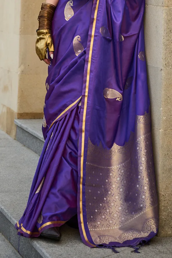 Purple_Premium_Banarasi_Soft_Silk_With_Blouse_Piece_For_Women_&_Girls