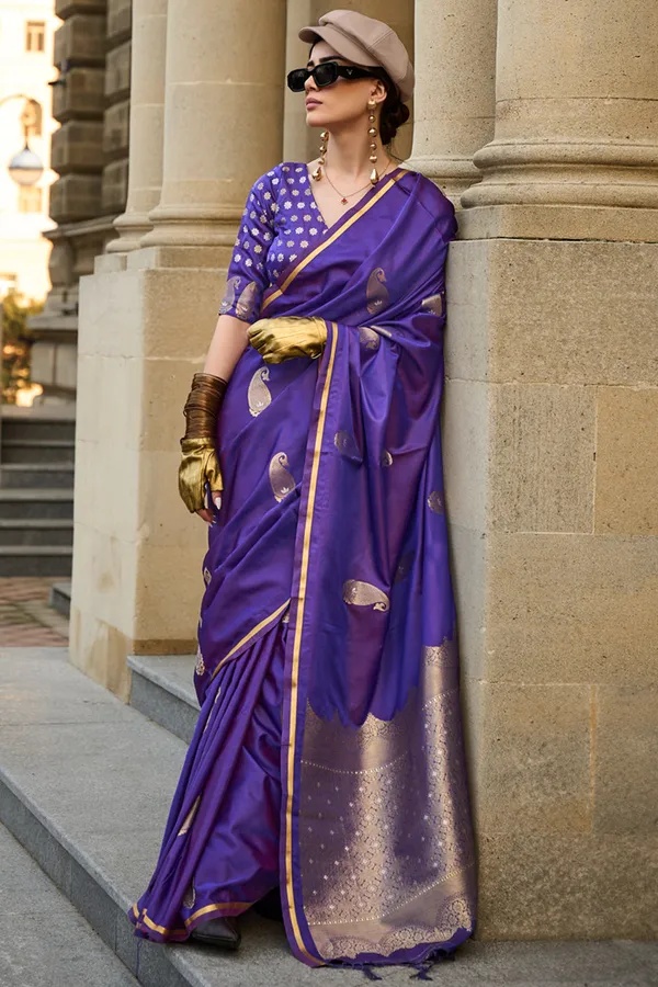 Purple_Premium_Banarasi_Soft_Silk_With_Blouse_Piece_For_Women_&_Girls