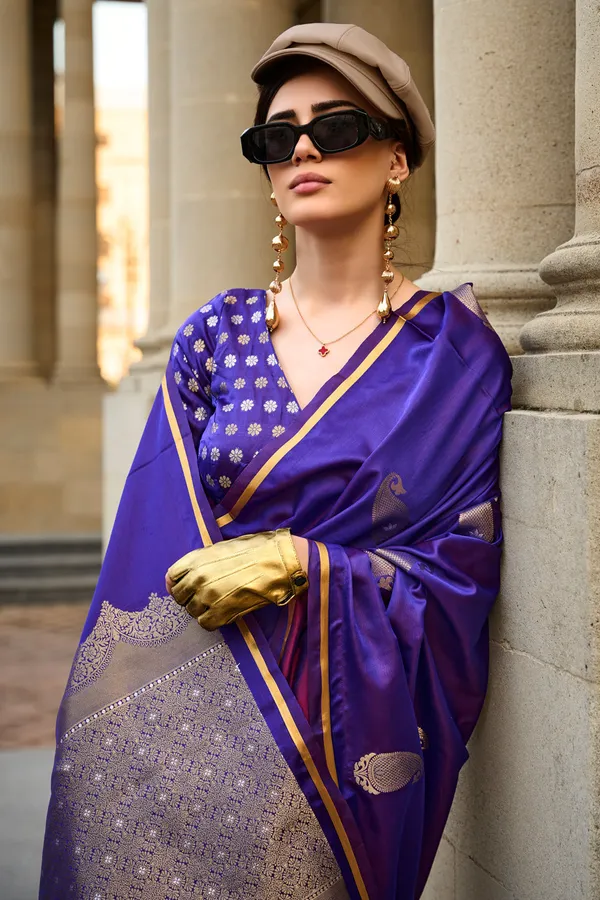Purple_Premium_Banarasi_Soft_Silk_With_Blouse_Piece_For_Women_&_Girls
