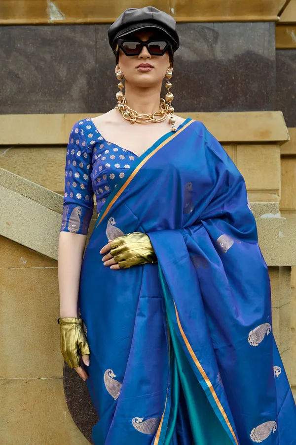 Blue_Premium_Banarasi_Soft_Silk_With_Blouse_Piece_For_Women_&_Girls