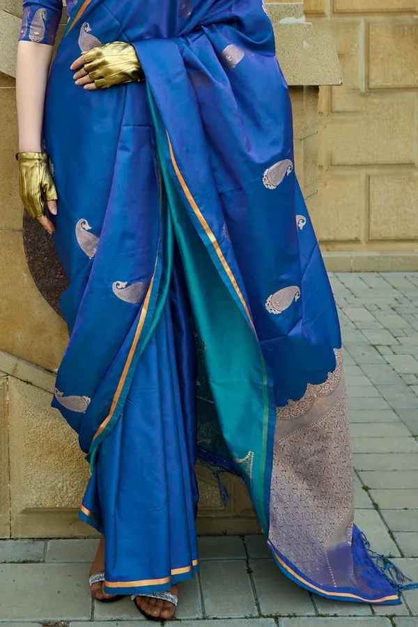 Blue_Premium_Banarasi_Soft_Silk_With_Blouse_Piece_For_Women_&_Girls