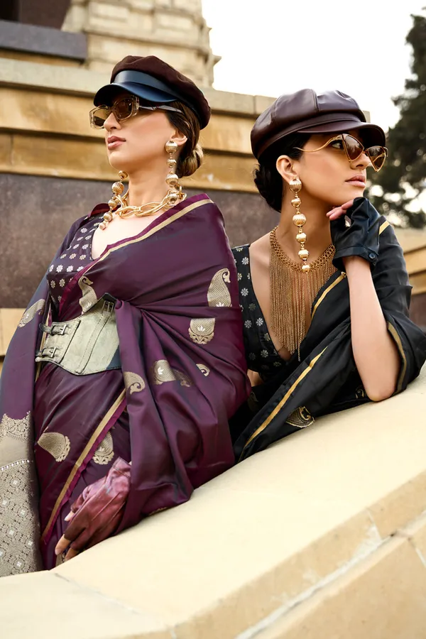 Wine_Premium_Banarasi_Soft_Silk_With_Blouse_Piece_For_Women_&_Girls