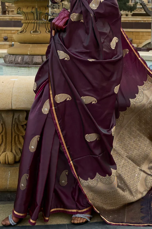 Wine_Premium_Banarasi_Soft_Silk_With_Blouse_Piece_For_Women_&_Girls