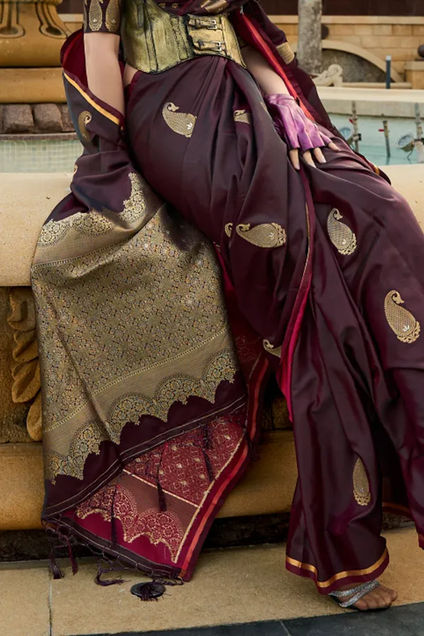 Wine_Premium_Banarasi_Soft_Silk_With_Blouse_Piece_For_Women_&_Girls