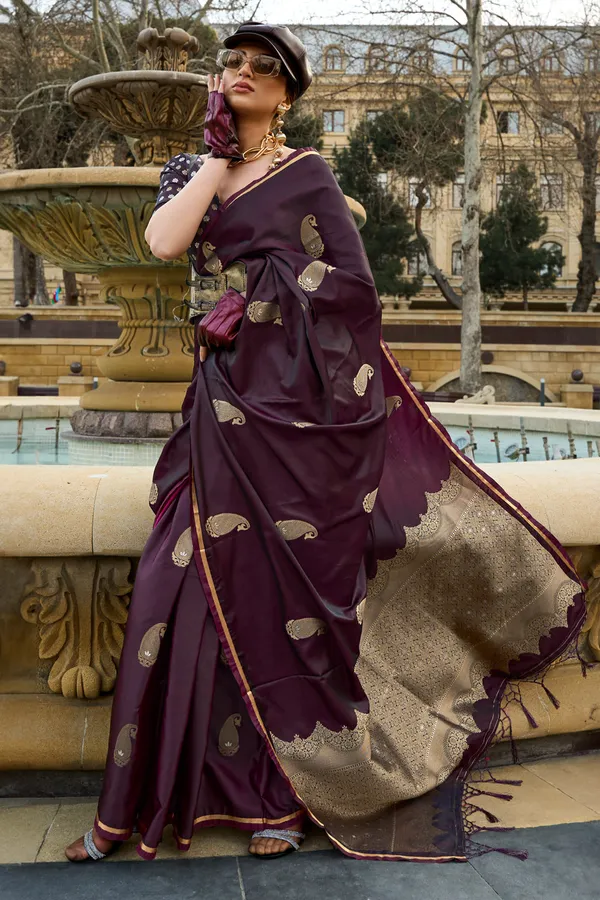 Wine_Premium_Banarasi_Soft_Silk_With_Blouse_Piece_For_Women_&_Girls