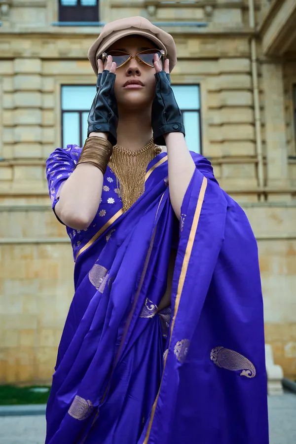 Blue_Premium_Banarasi_Soft_Silk_With_Blouse_Piece_For_Women_&_Girls