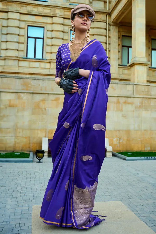 Blue_Premium_Banarasi_Soft_Silk_With_Blouse_Piece_For_Women_&_Girls