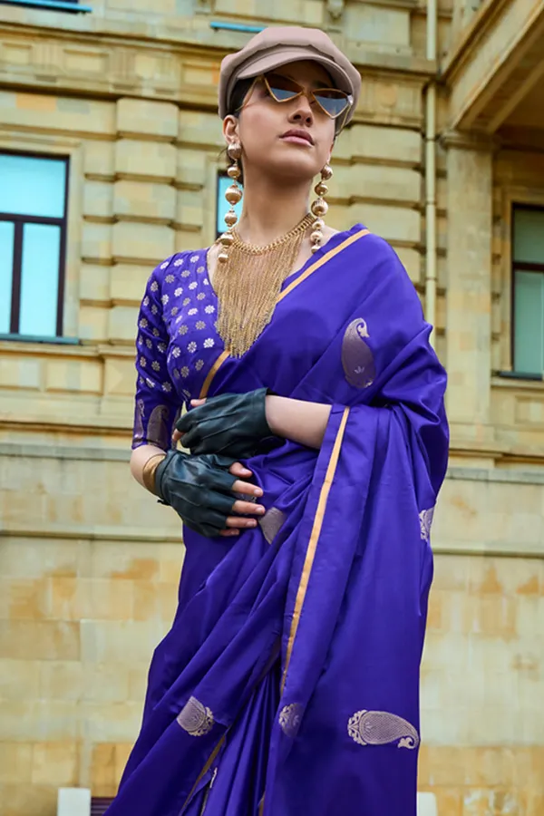 Blue_Premium_Banarasi_Soft_Silk_With_Blouse_Piece_For_Women_&_Girls