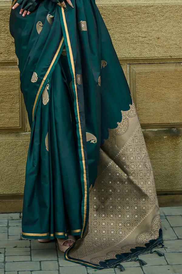 Green_Premium_Banarasi_Soft_Silk_With_Blouse_Piece_For_Women_&_Girls