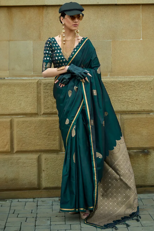 Green_Premium_Banarasi_Soft_Silk_With_Blouse_Piece_For_Women_&_Girls