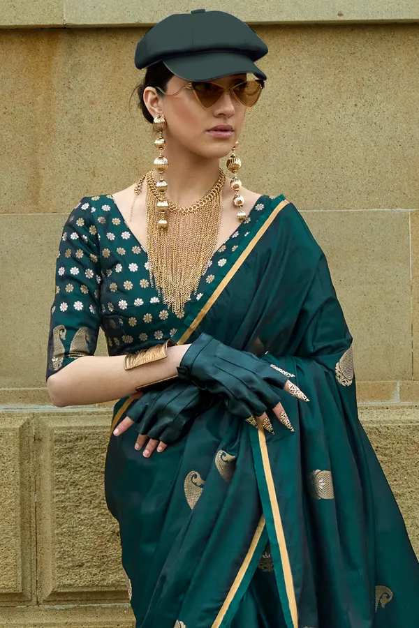 Green_Premium_Banarasi_Soft_Silk_With_Blouse_Piece_For_Women_&_Girls
