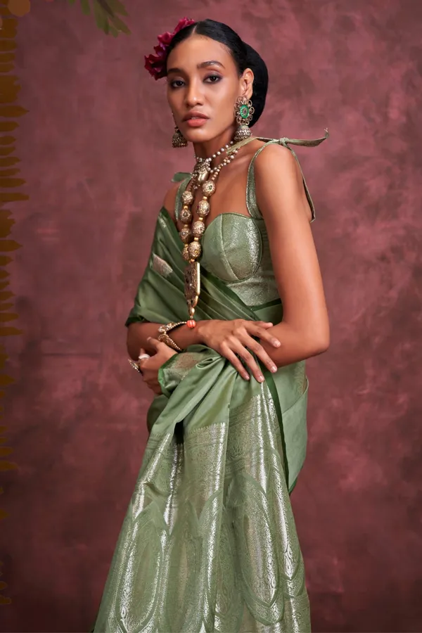 Green_Premium_Satin_Saree_With_Blouse_Piece_For_Women_&_Girls