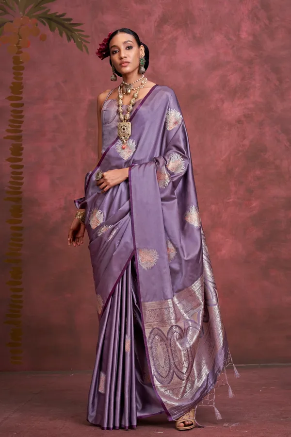 Purple_Premium_Satin_Saree_With_Blouse_Piece_For_Women_&_Girls