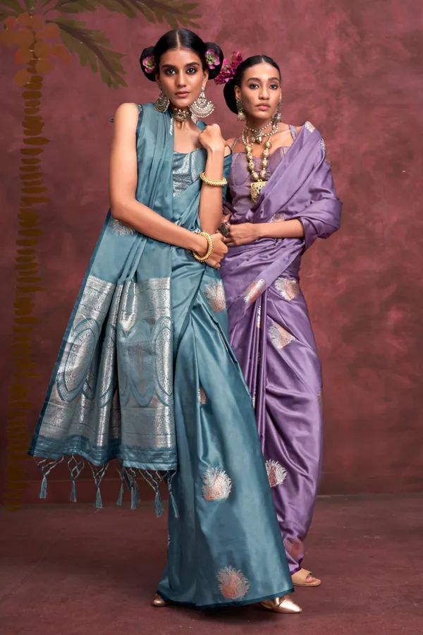 Purple_Premium_Satin_Saree_With_Blouse_Piece_For_Women_&_Girls