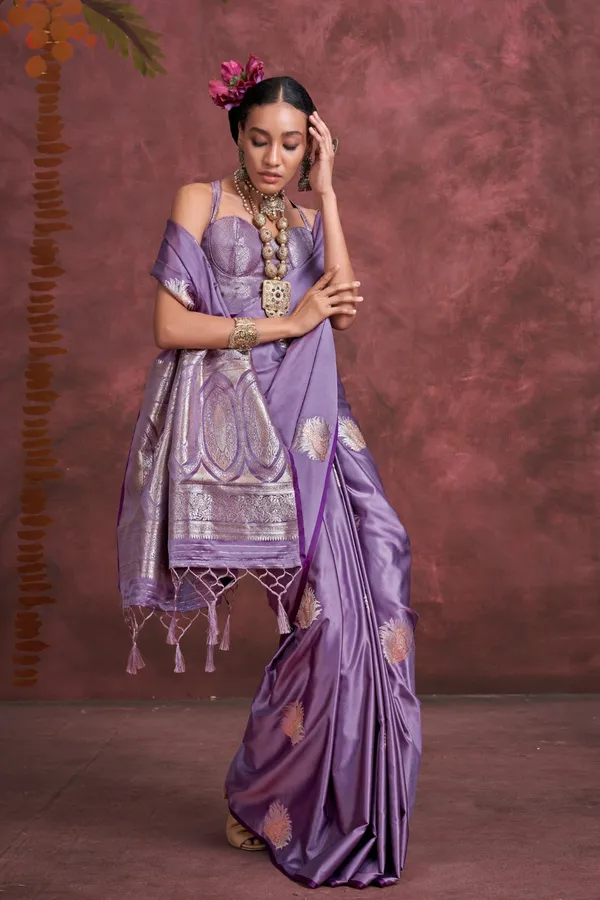 Purple_Premium_Satin_Saree_With_Blouse_Piece_For_Women_&_Girls