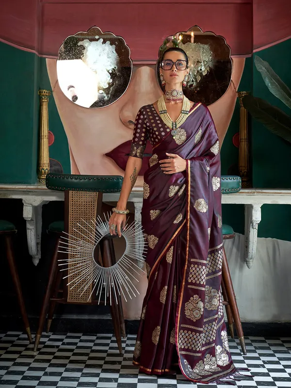 Maroon_Premium_Satin_Silk_With_Blouse_Piece_For_Women_&_Girls