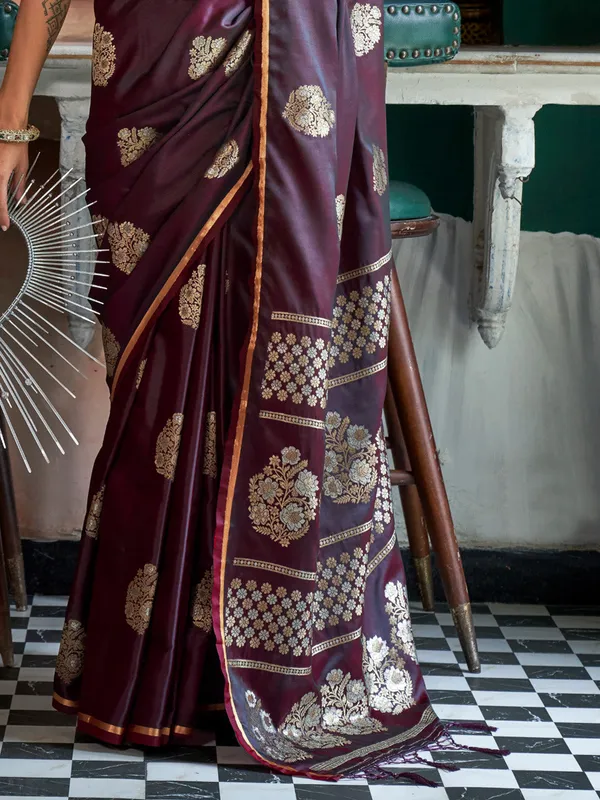 Maroon_Premium_Satin_Silk_With_Blouse_Piece_For_Women_&_Girls
