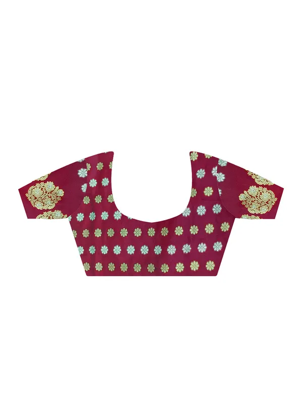 Maroon_Premium_Satin_Silk_With_Blouse_Piece_For_Women_&_Girls