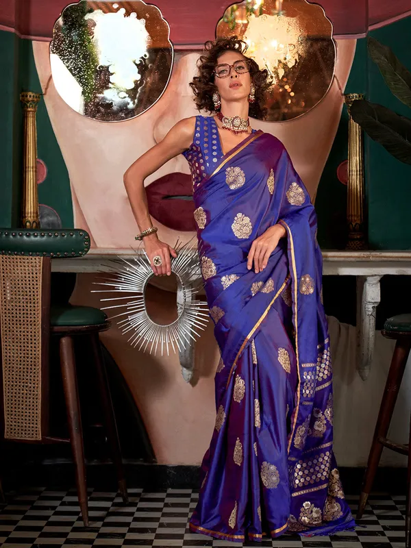 Blue_Premium_Satin_Silk_With_Blouse_Piece_For_Women_&_Girls