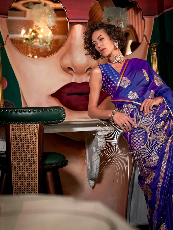 Blue_Premium_Satin_Silk_With_Blouse_Piece_For_Women_&_Girls