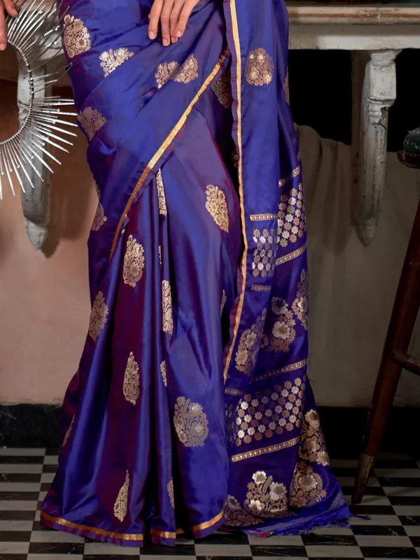 Blue_Premium_Satin_Silk_With_Blouse_Piece_For_Women_&_Girls