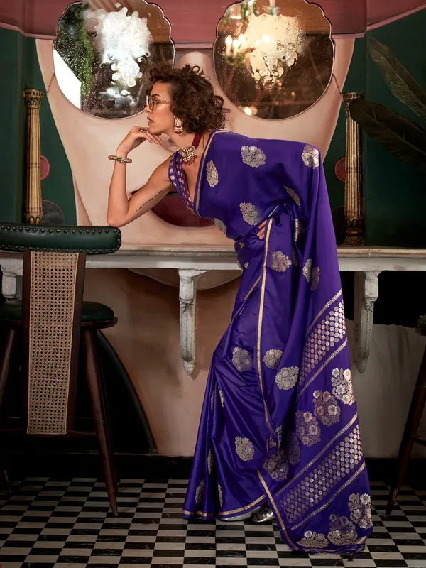Dark_Blue_Premium_Satin_Silk_With_Blouse_Piece_For_Women_&_Girls