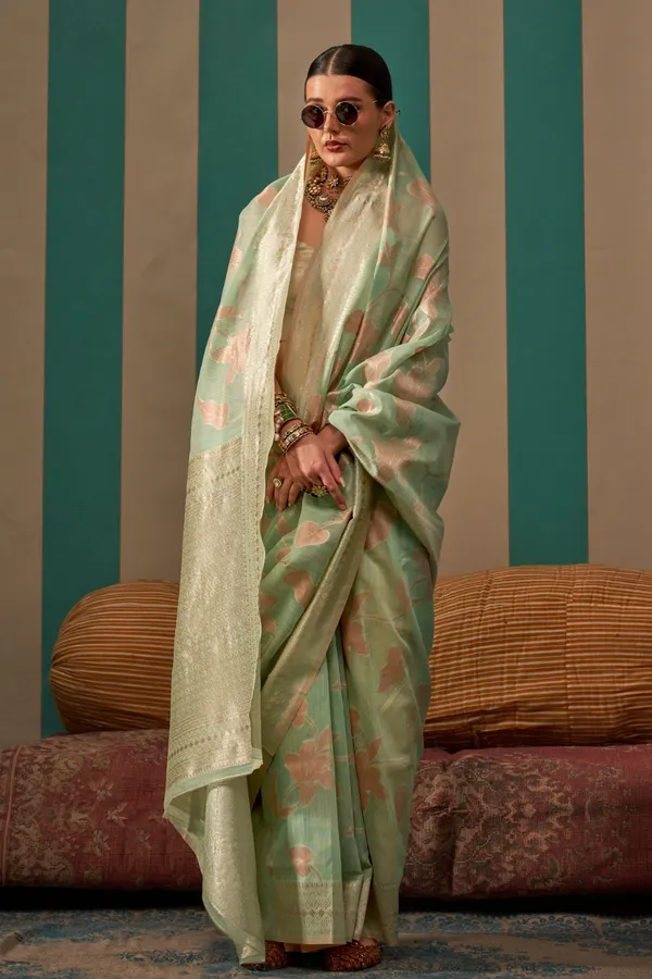 Light_Green_Premium_Linen_Saree_With_Blouse_Piece_For_Women_&_Girls