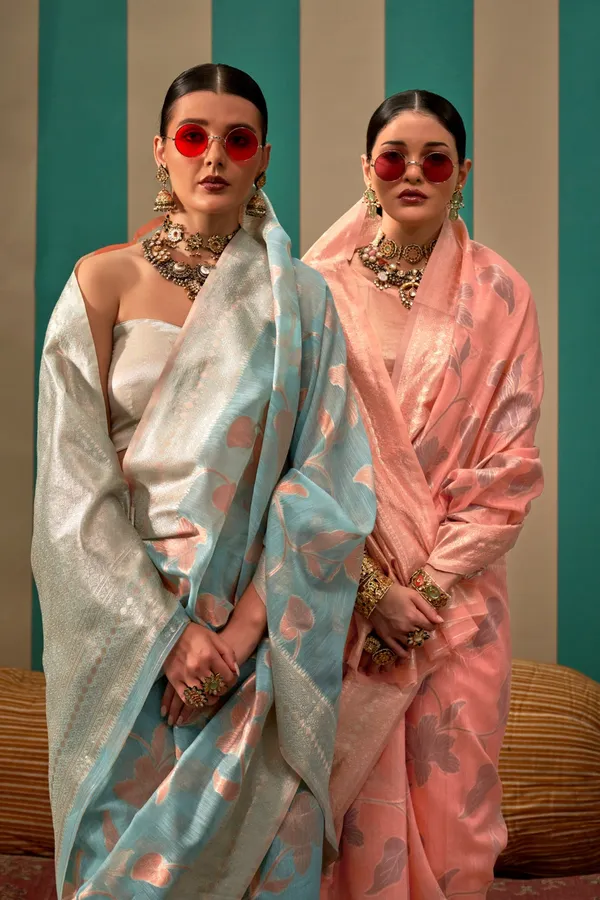 Sky_Blue_Premium_Linen_Saree_With_Blouse_Piece_For_Women_&_Girls