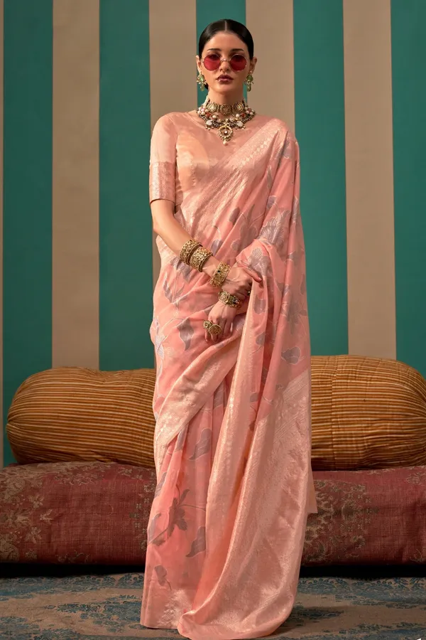 Blush_Pink_Premium_Linen_Saree_With_Blouse_Piece_For_Women_&_Girls