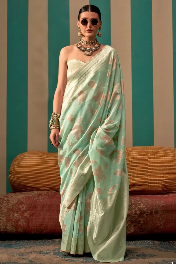 Lime_Green_Premium_Linen_Saree_With_Blouse_Piece_For_Women_&_Girls