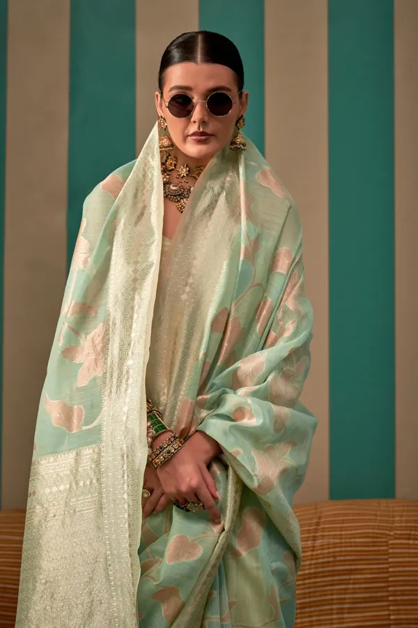 Lime_Green_Premium_Linen_Saree_With_Blouse_Piece_For_Women_&_Girls