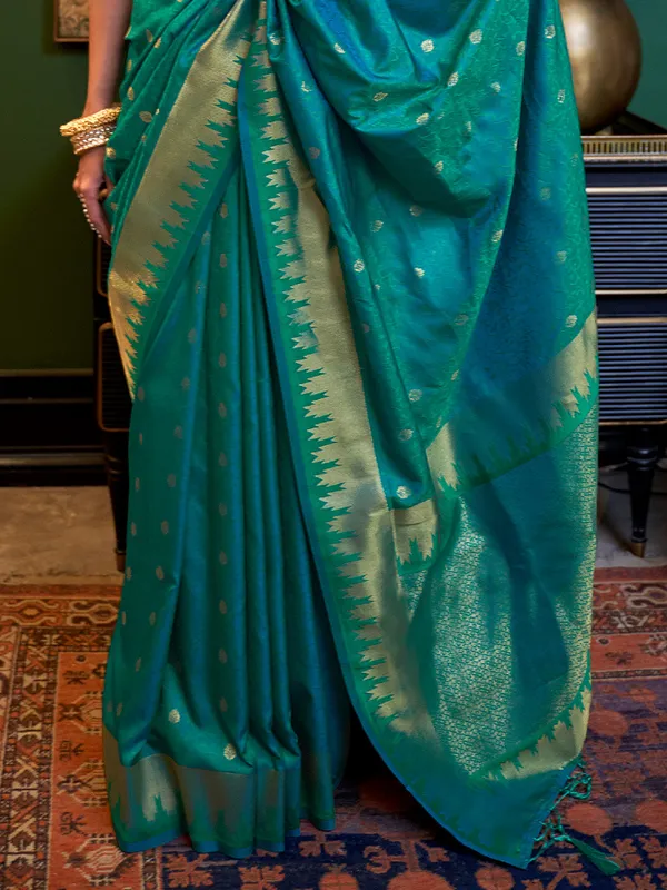 Forest_Green_Premium_Silk_With_Blouse_Piece_For_Women_&_Girls