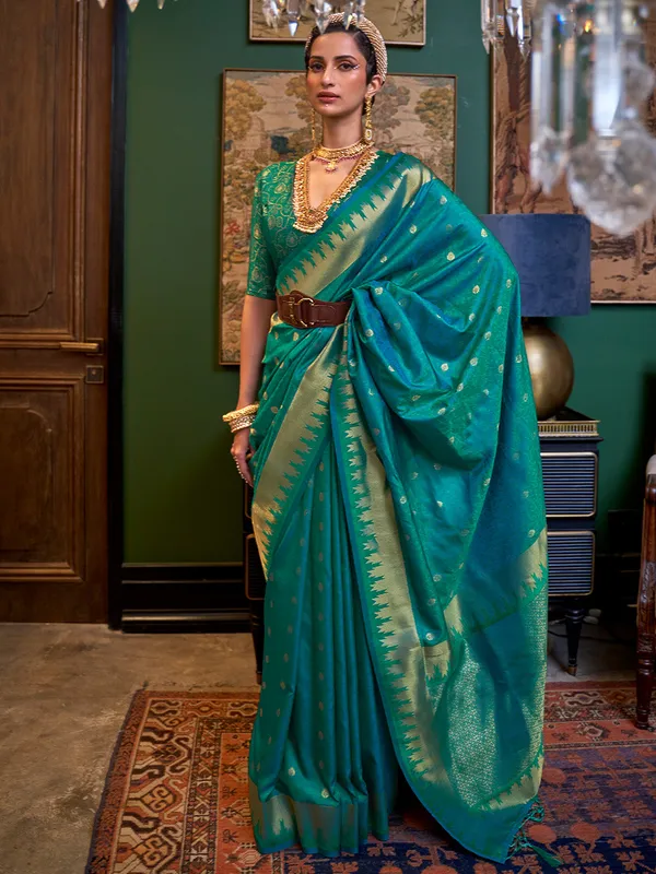 Forest_Green_Premium_Silk_With_Blouse_Piece_For_Women_&_Girls