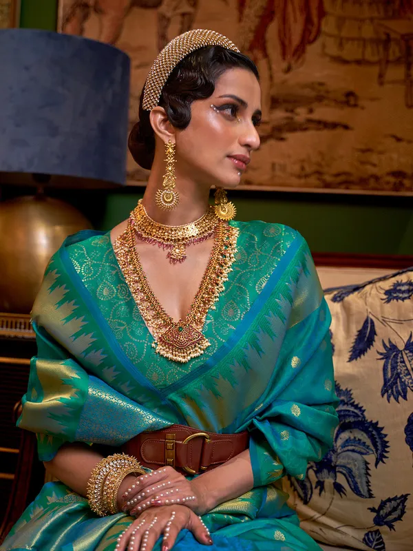 Forest_Green_Premium_Silk_With_Blouse_Piece_For_Women_&_Girls
