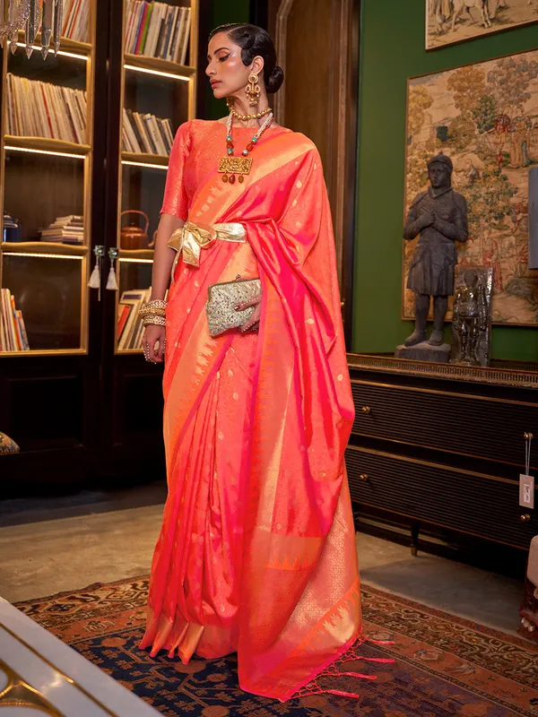 Dark_Orange_Premium_Silk_With_Blouse_Piece_For_Women_&_Girls