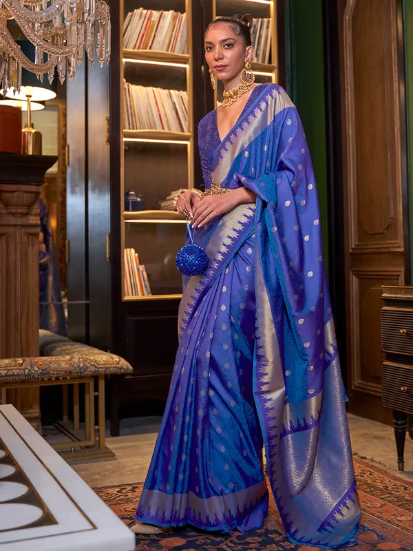 Navy_Blue_Premium_Silk_With_Blouse_Piece_For_Women_&_Girls