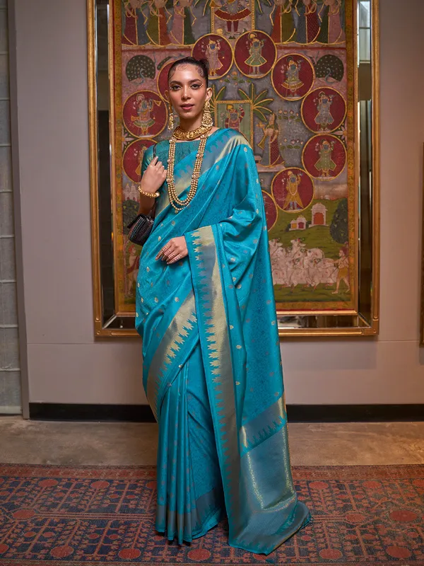 Sky_Blue_Premium_Silk_With_Blouse_Piece_For_Women_&_Girls