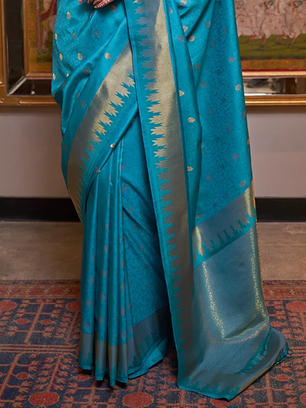 Sky_Blue_Premium_Silk_With_Blouse_Piece_For_Women_&_Girls