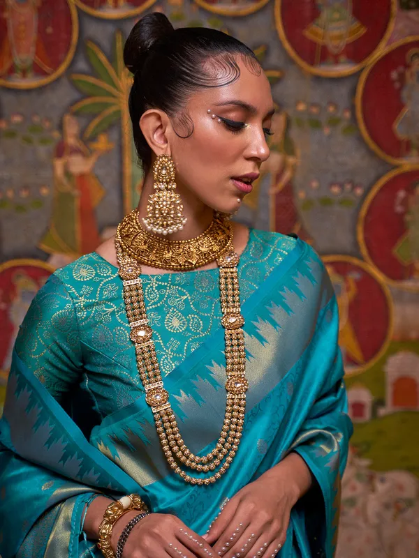 Sky_Blue_Premium_Silk_With_Blouse_Piece_For_Women_&_Girls