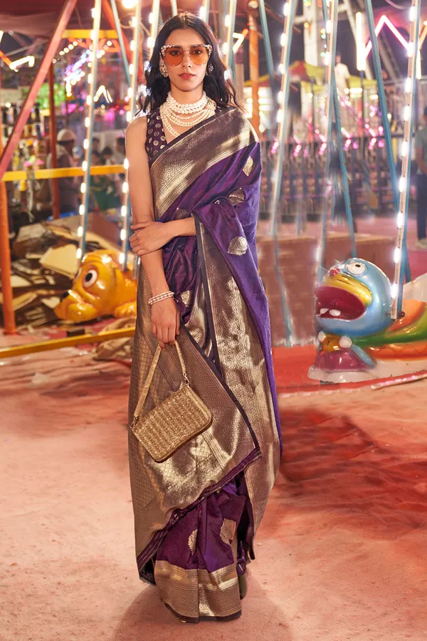Violet_Premium_Banarasi_Art_Silk_With_Blouse_Piece_For_Women_&_Girls