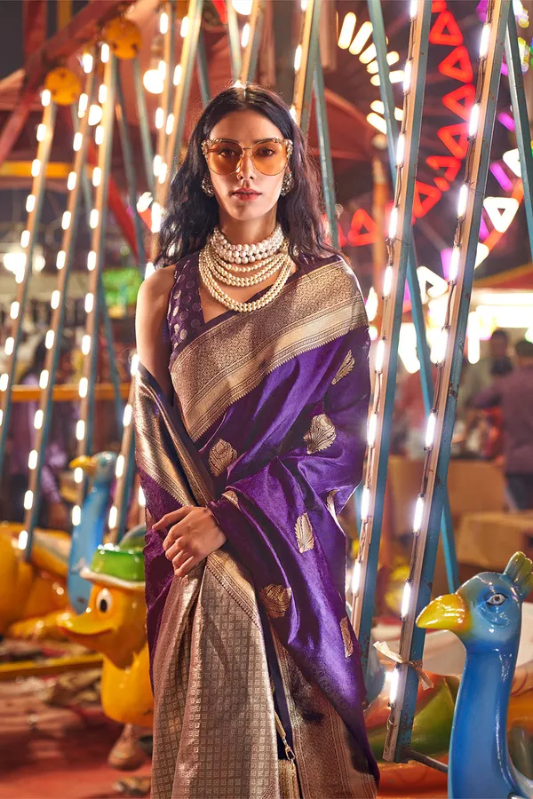 Violet_Premium_Banarasi_Art_Silk_With_Blouse_Piece_For_Women_&_Girls