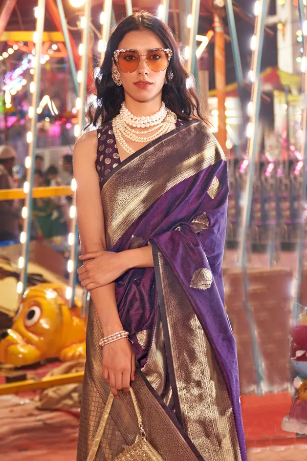 Violet_Premium_Banarasi_Art_Silk_With_Blouse_Piece_For_Women_&_Girls