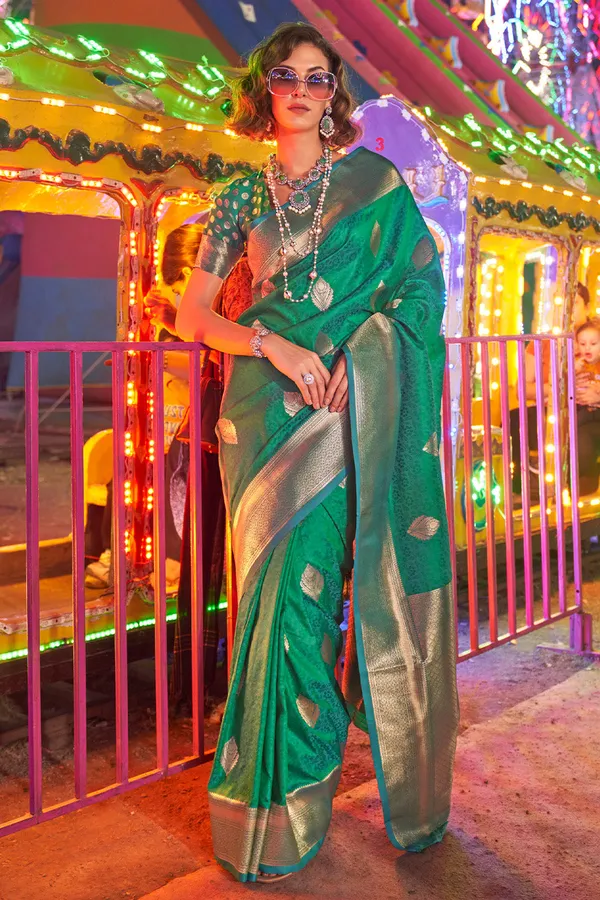 Green_Premium_Banarasi_Art_Silk_With_Blouse_Piece_For_Women_&_Girls